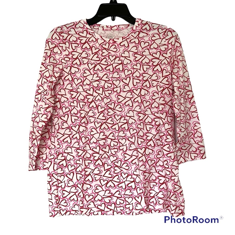 Kim Rogers Perfectly Soft cotton hearts red pink Valentine's shirt Small